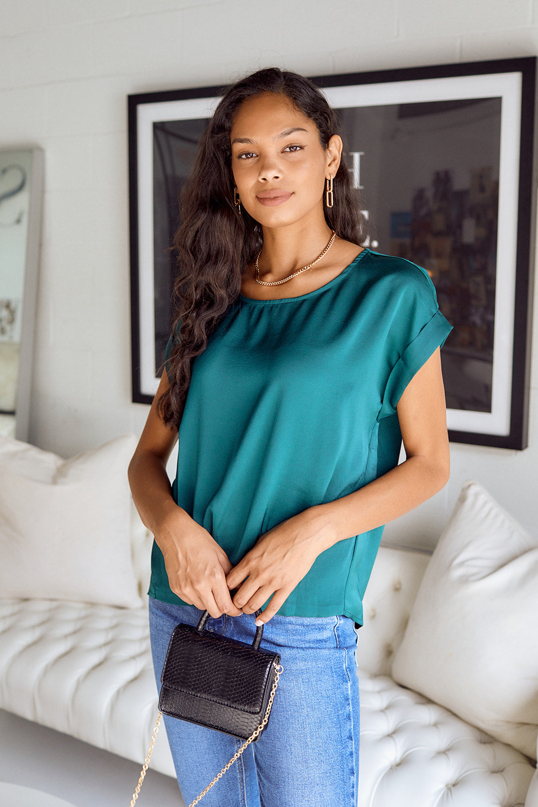 Miro Satin Short Sleeve Blouse