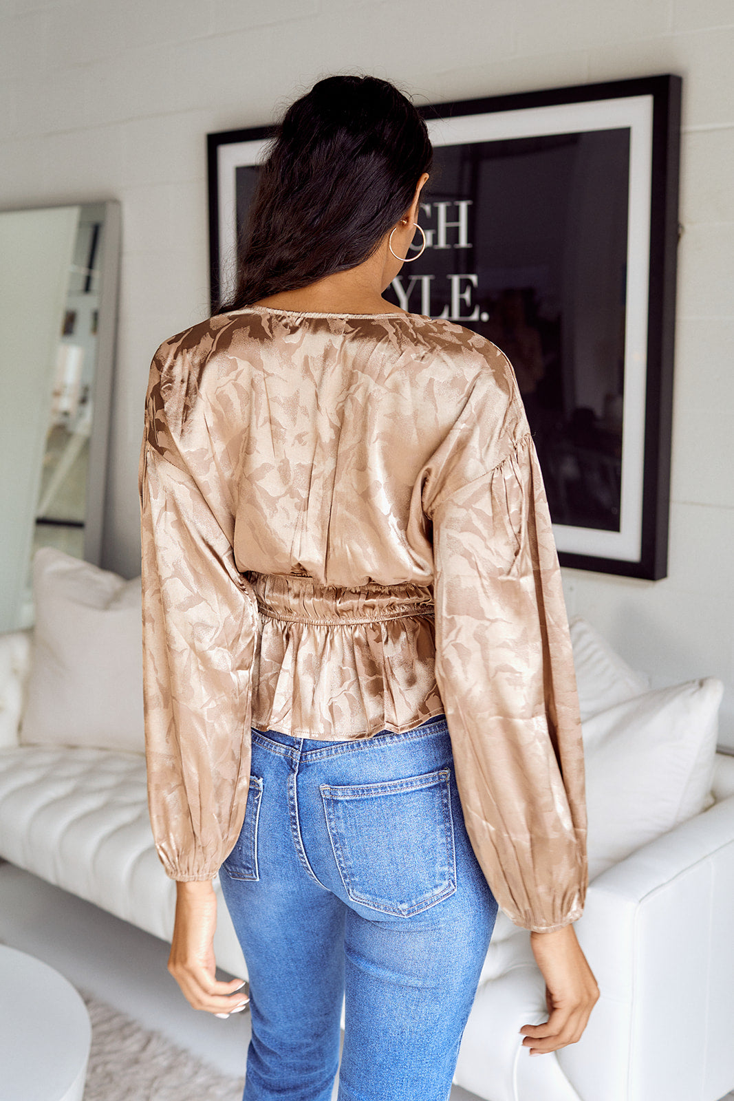 Rosie Jacquard Satin Peplum Blouse