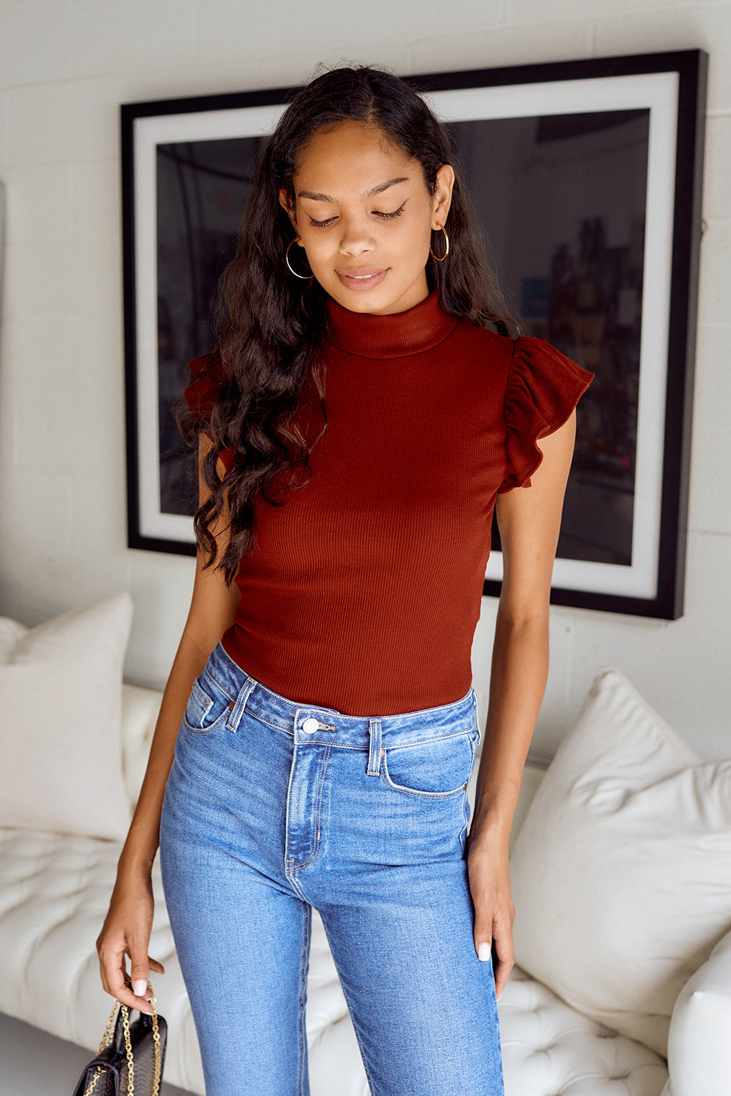 Weslie Ruffled Sleeve Knit Top