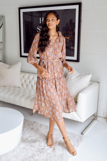 Avie Floral Tiered Midi Dress