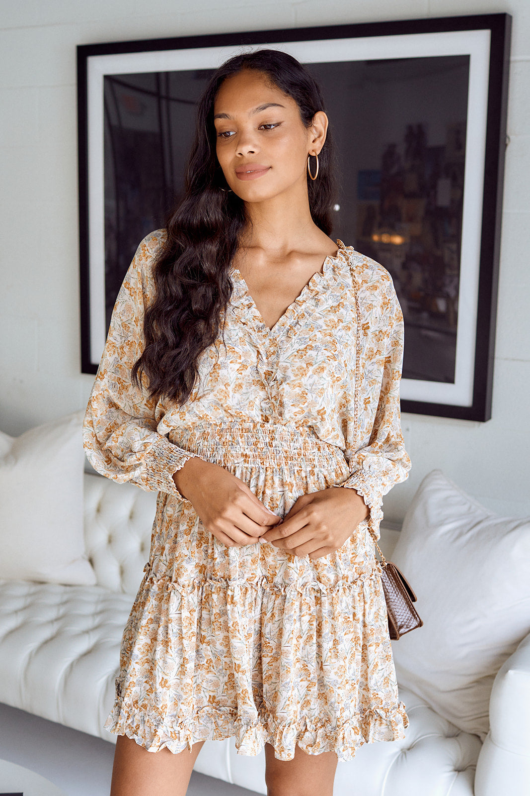 Farra Floral Printed Long Sleeve Dress