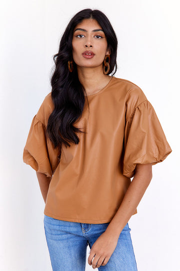 SALE - Vera Faux Leather Blouse