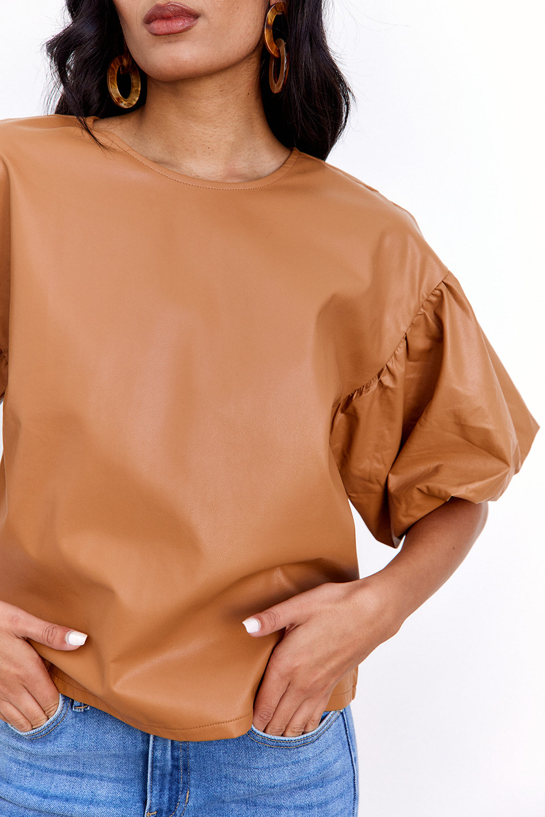 SALE - Vera Faux Leather Blouse