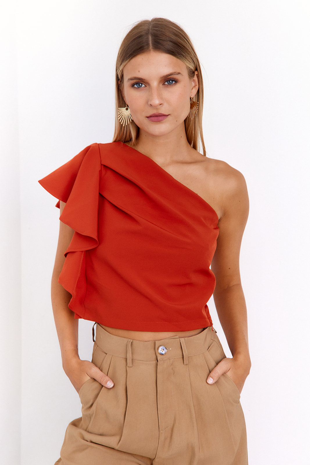 SALE- Savannah Pleated One Shoulder Top