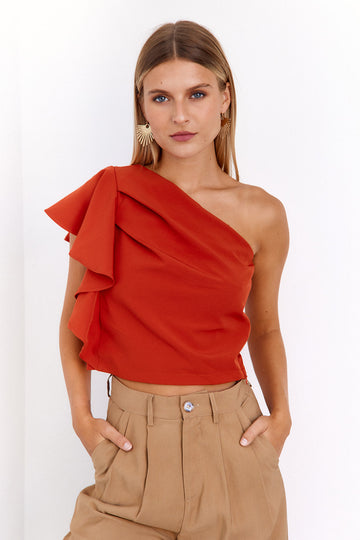 SALE- Savannah Pleated One Shoulder Top