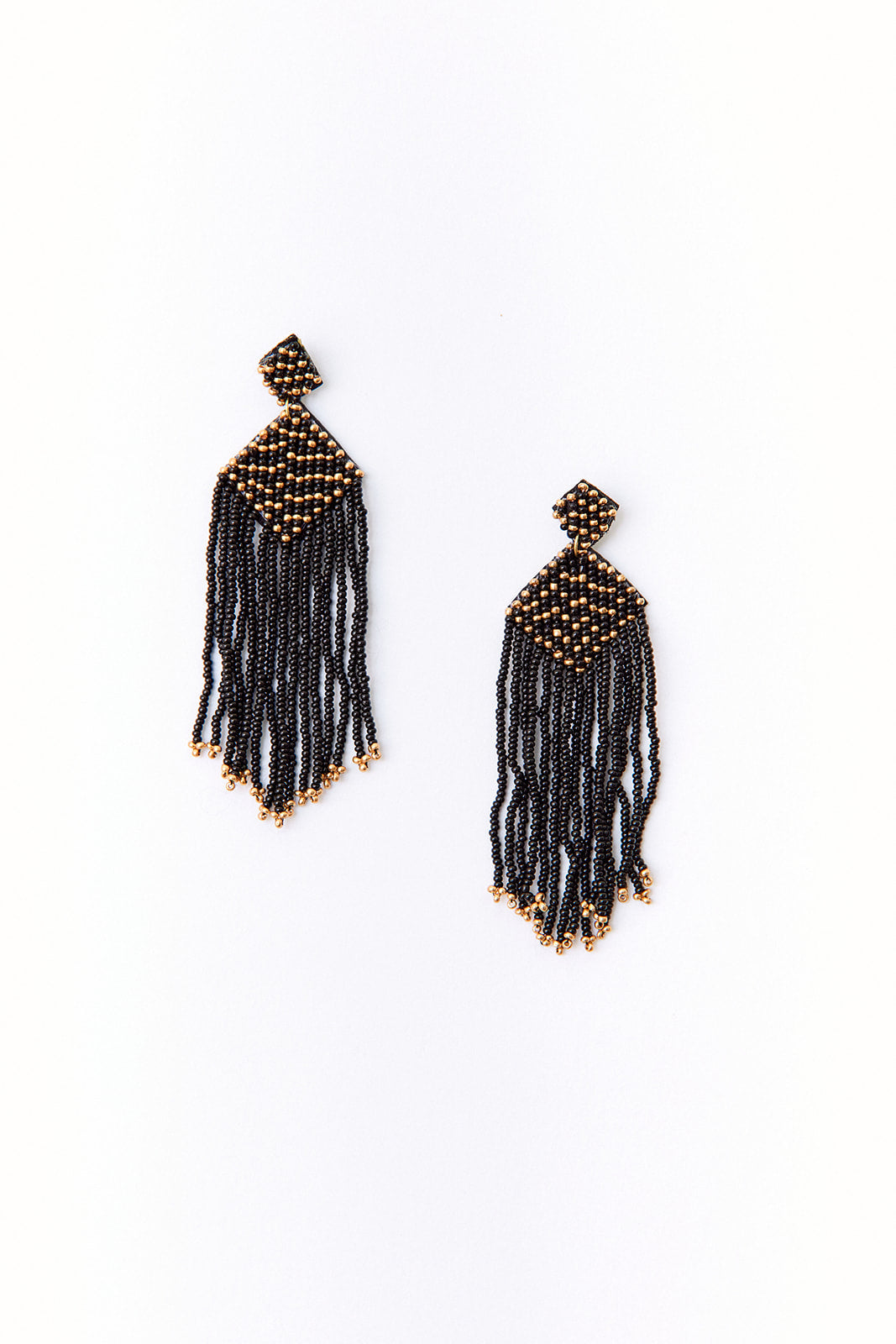 SALE - Ayla Beaded Tassel Rhombus Earrings
