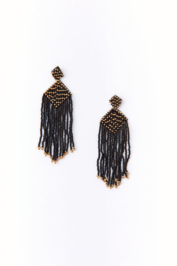 SALE - Ayla Beaded Tassel Rhombus Earrings