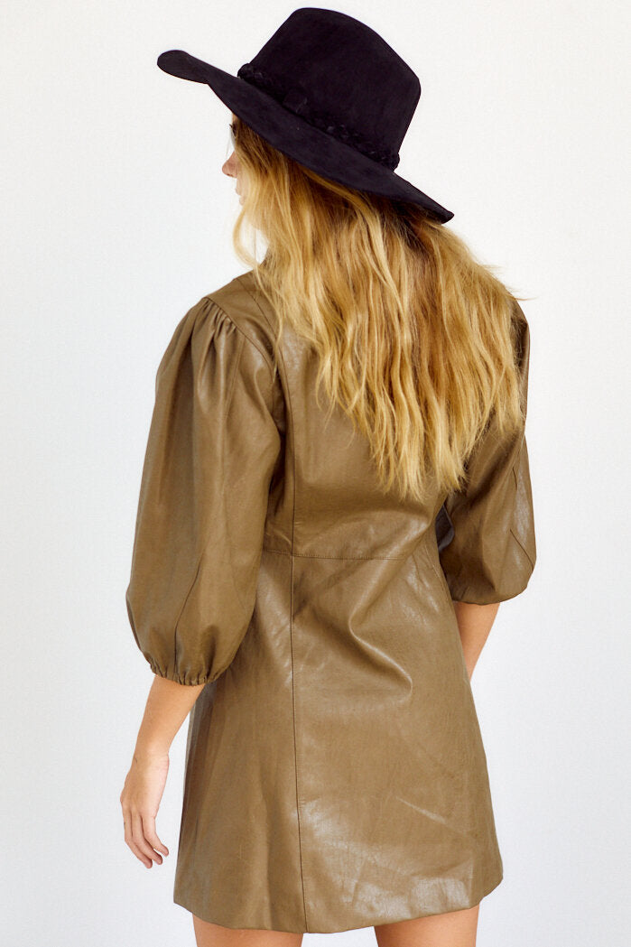 Maisie Faux Leather Puff Sleeve Dress