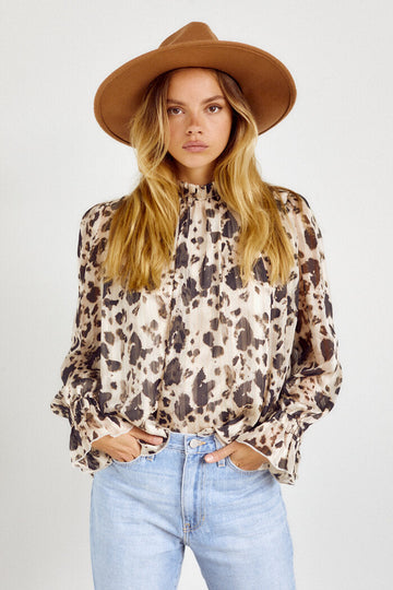 Fannin Printed Mock Neck Blouse