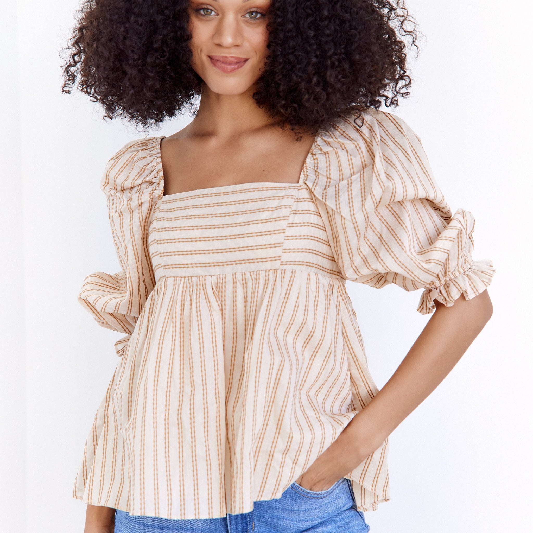 SALE- Adalynn Striped Babydoll Top