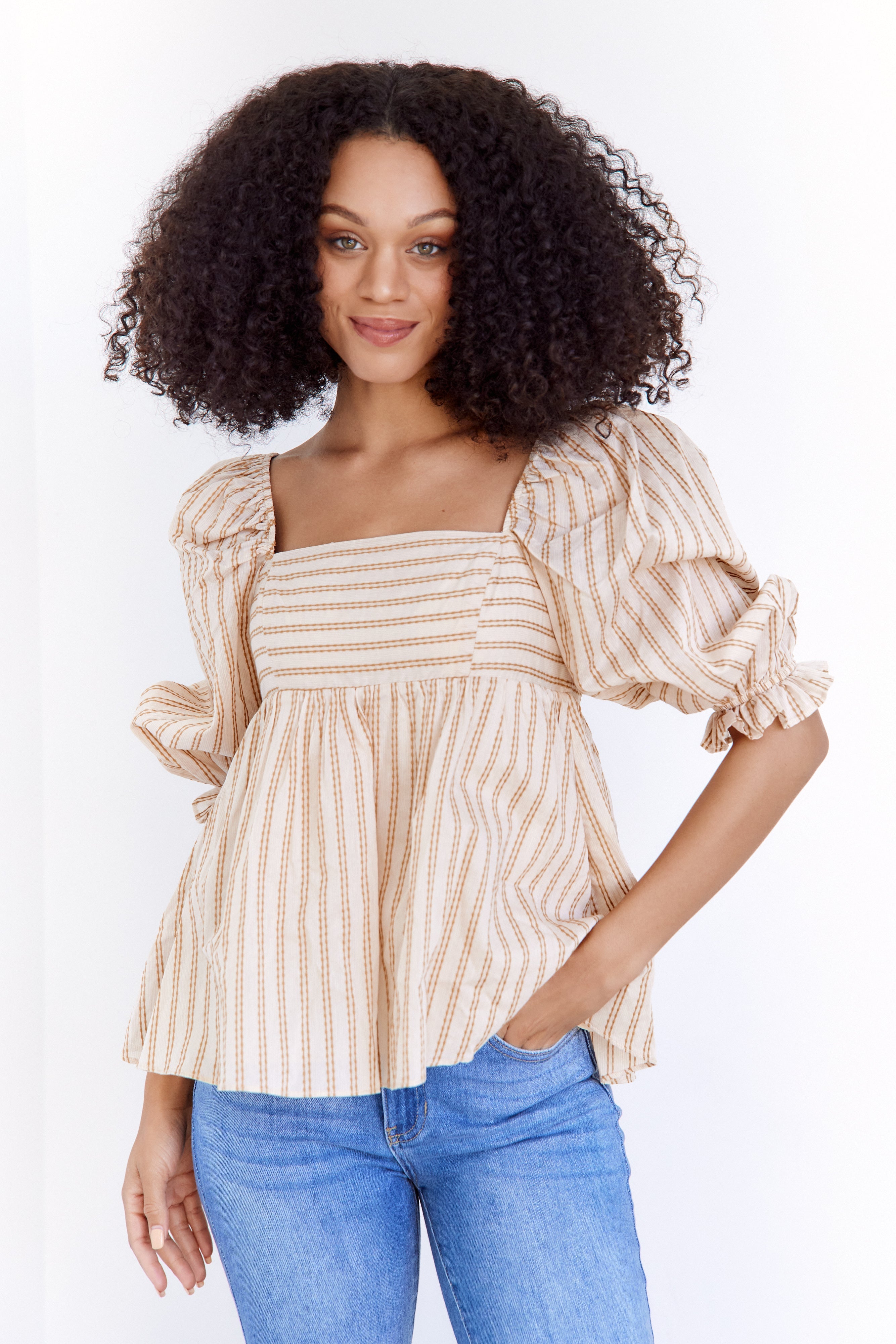SALE- Adalynn Striped Babydoll Top