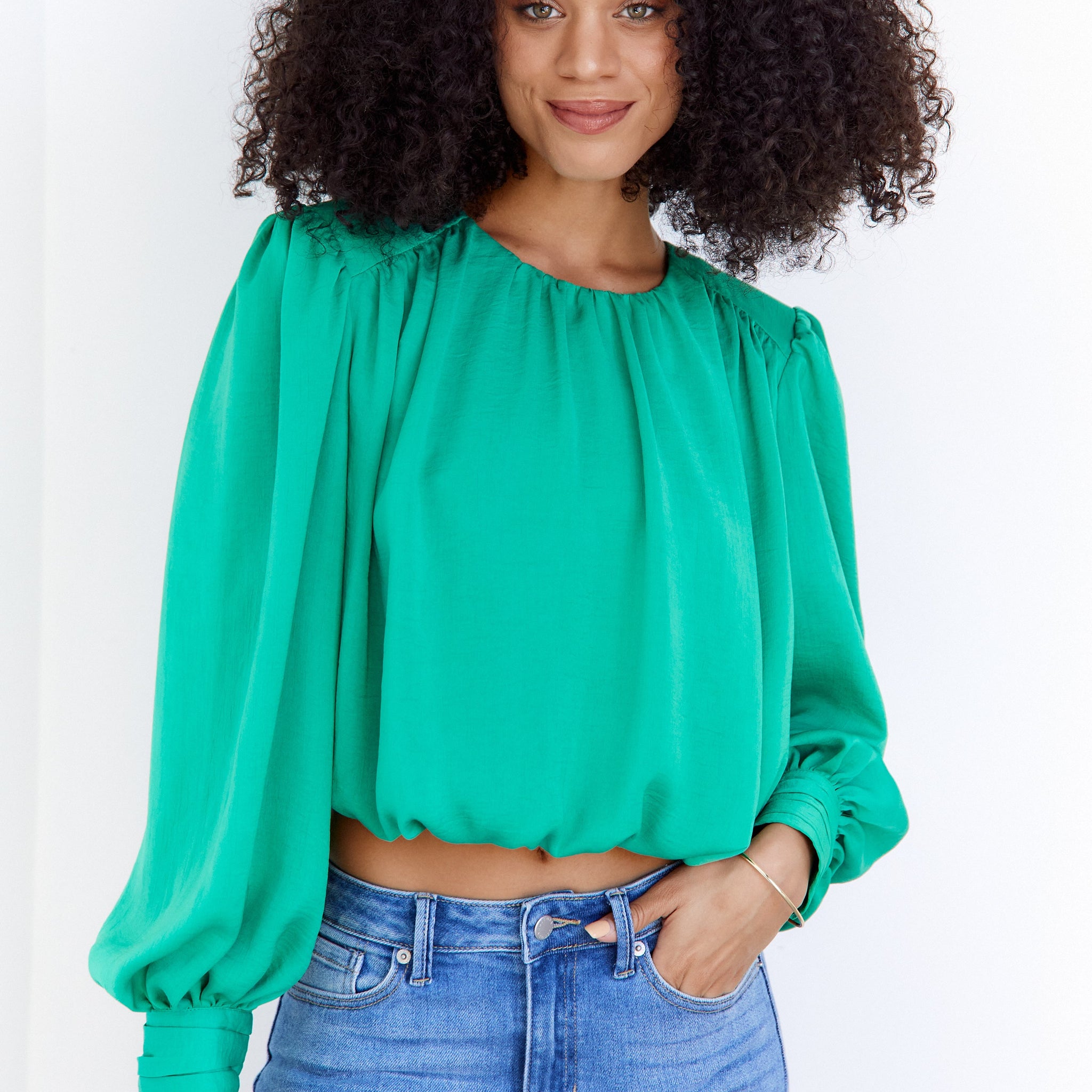 Adina Pleated Shoulder Pad Blouse