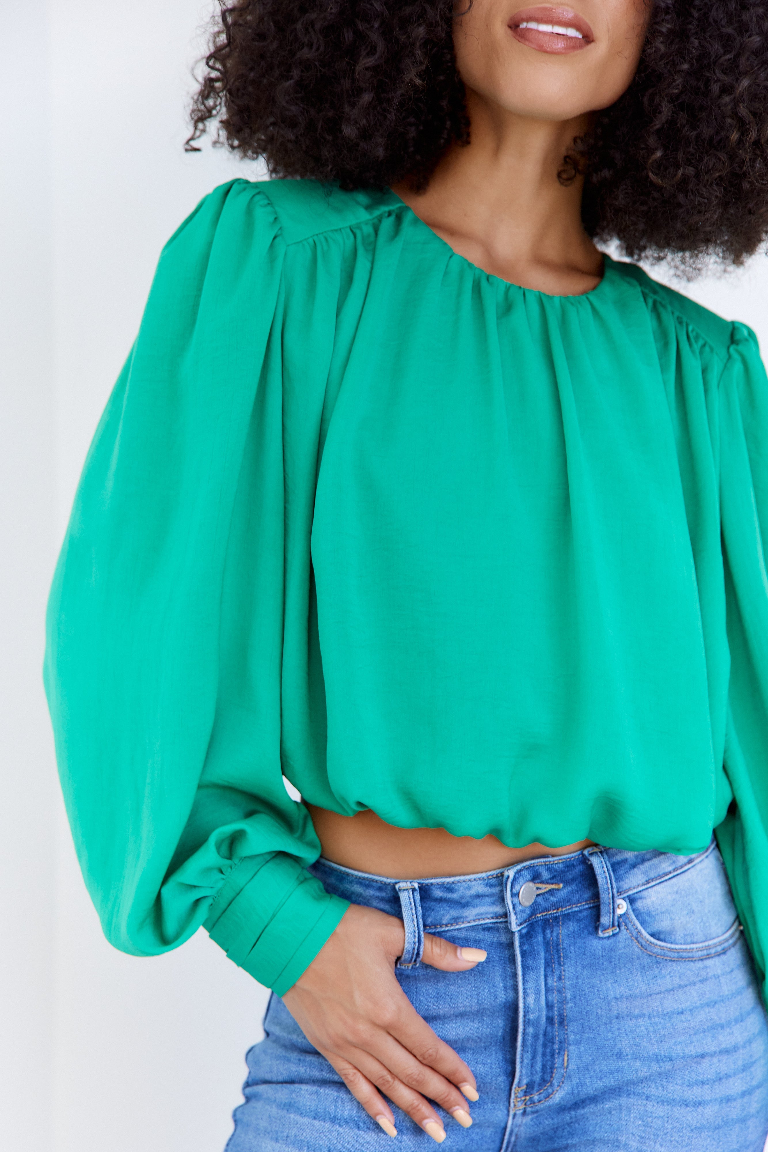 Adina Pleated Shoulder Pad Blouse