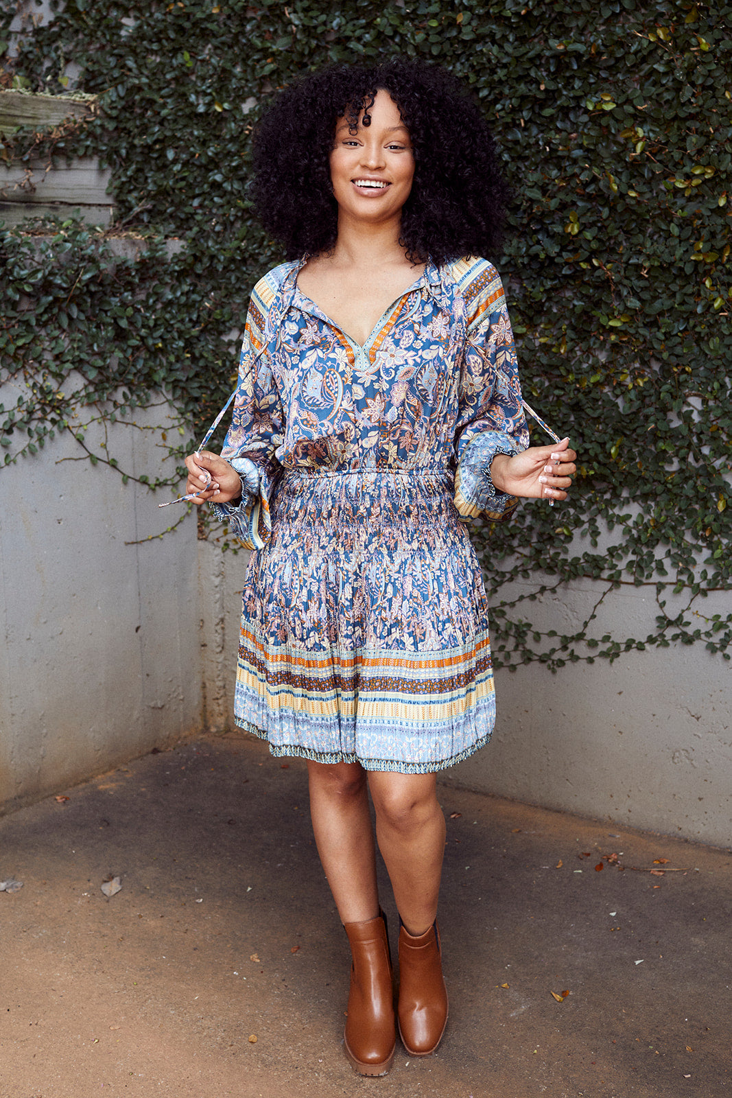 Kaela Printed Pleated Mini Dress