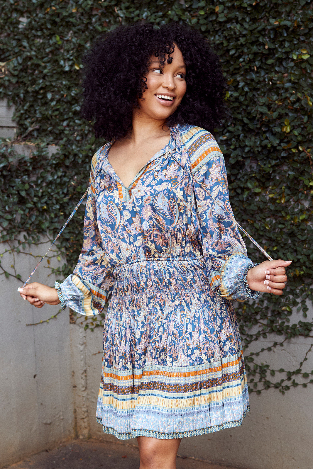 Kaela Printed Pleated Mini Dress