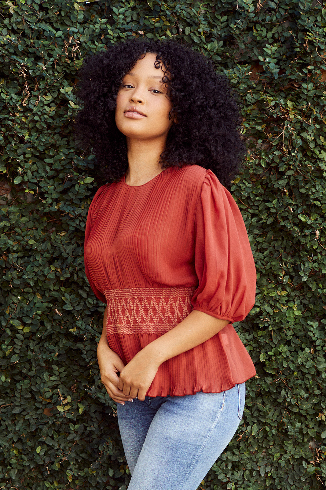 Nadine Smocked Waist Pleated Blouse