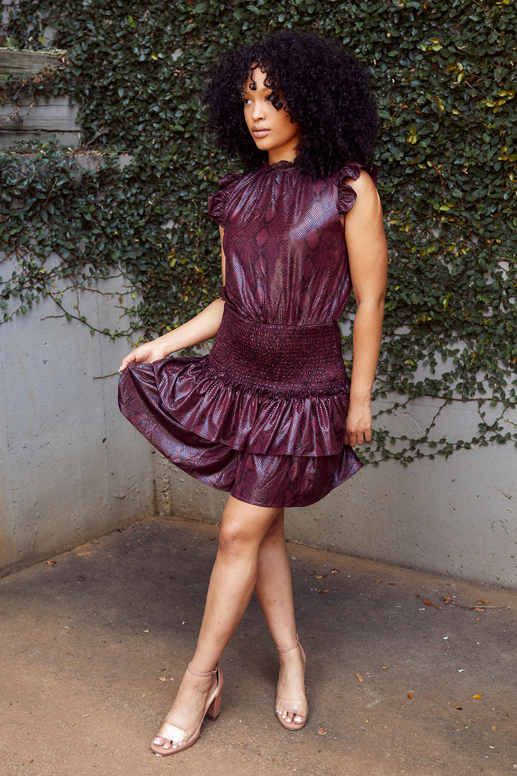 Kerbi Smocked Waist Snake Print Dress