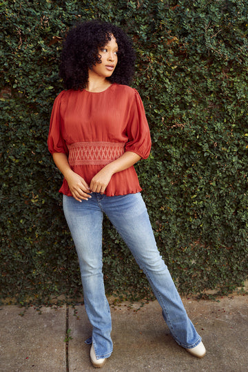 Nadine Smocked Waist Pleated Blouse