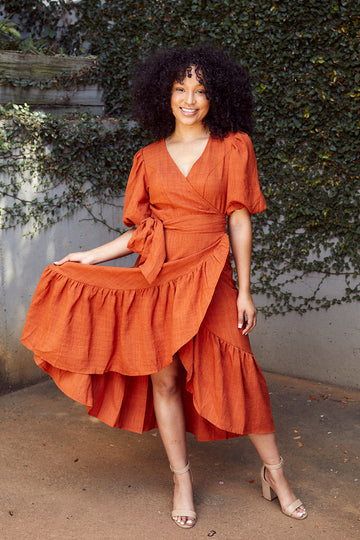 Manning Ruffled Trim Wrap Dress