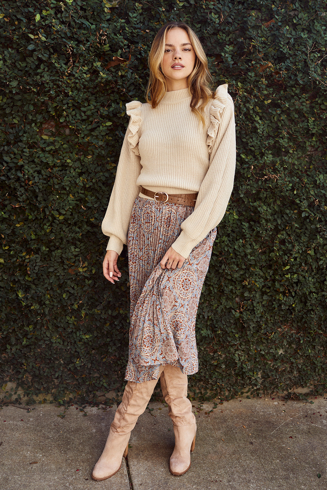 Maribeth Printed Pleated Midi Skirt