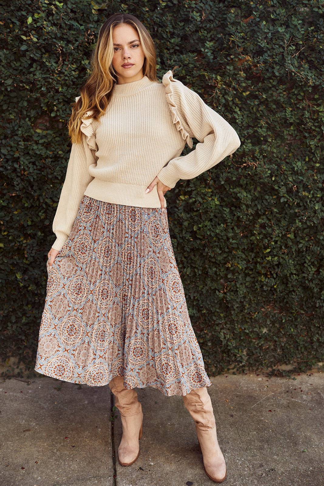 Maribeth Printed Pleated Midi Skirt