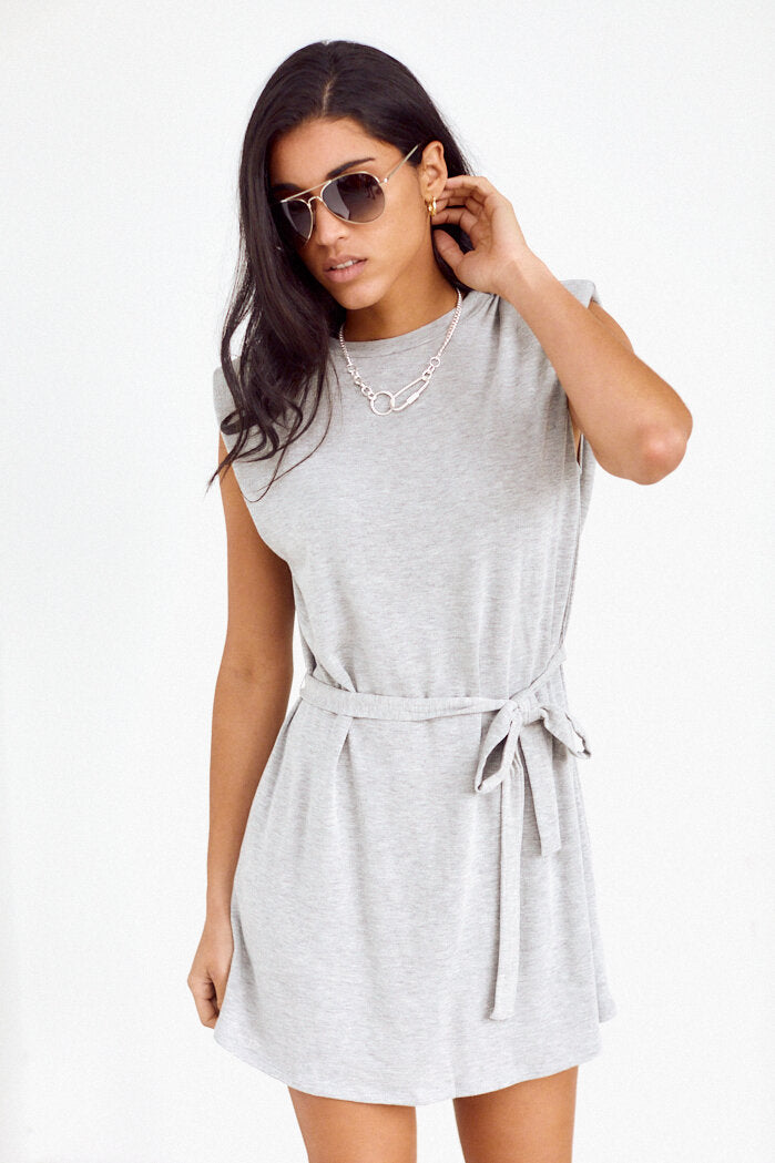 Monroe Shoulder Pad Tie Waist Dress