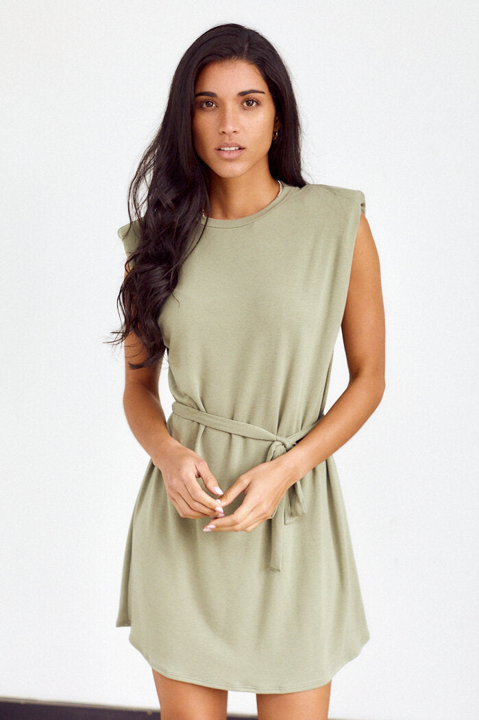 Monroe Shoulder Pad Tie Waist Dress