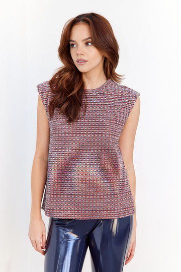 SALE- Kennedi Tweed Shoulder Pad Top