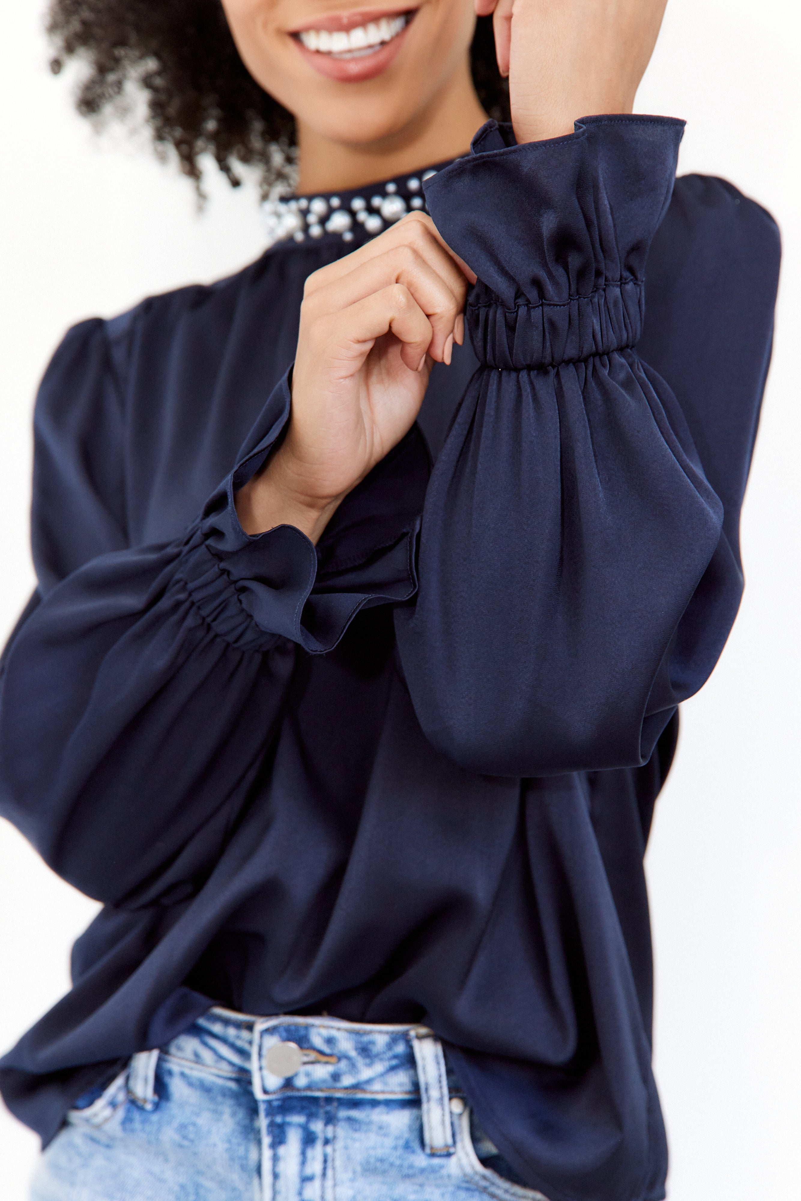 SALE - Aster Pearl Mock Neck Blouse