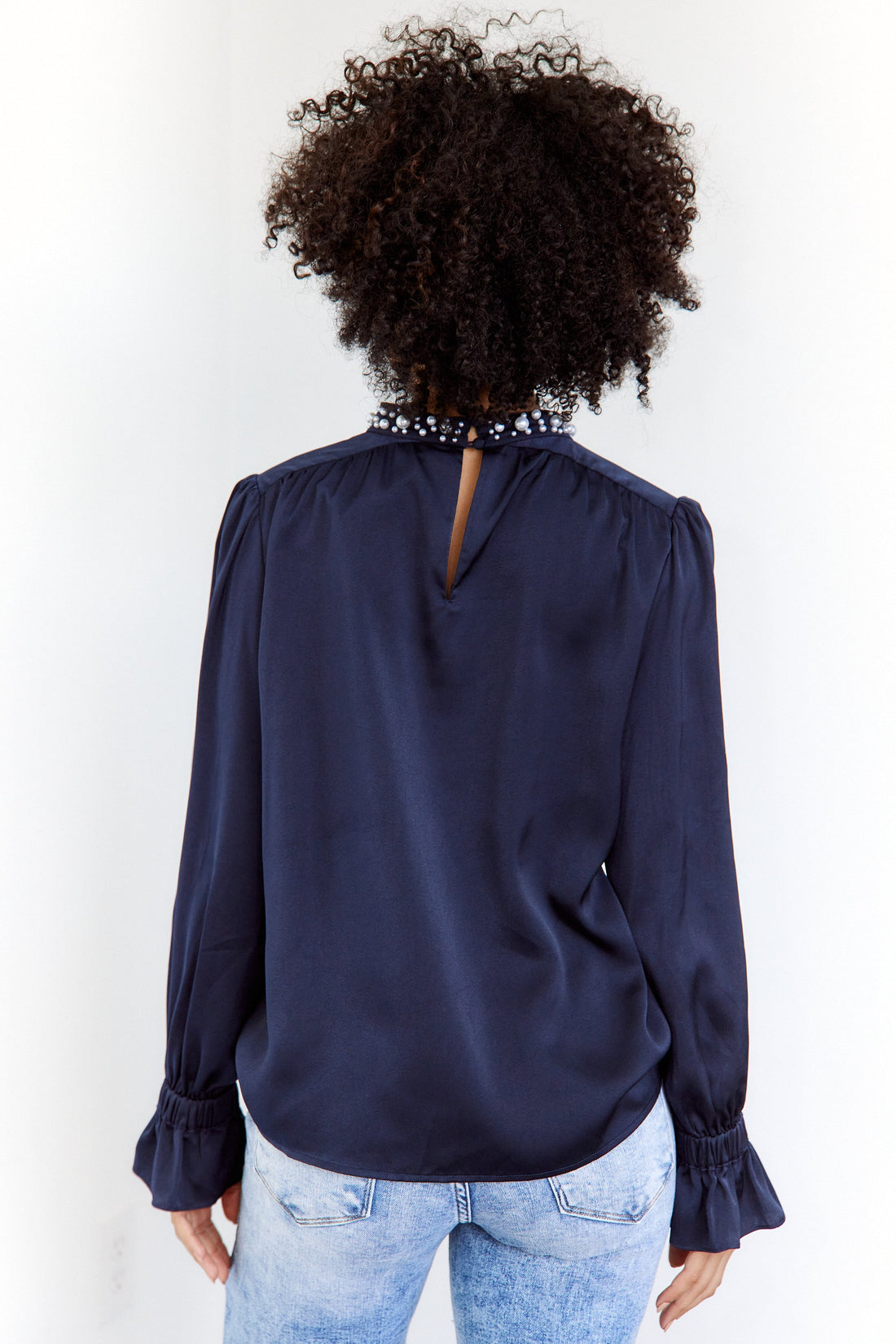 SALE - Aster Pearl Mock Neck Blouse