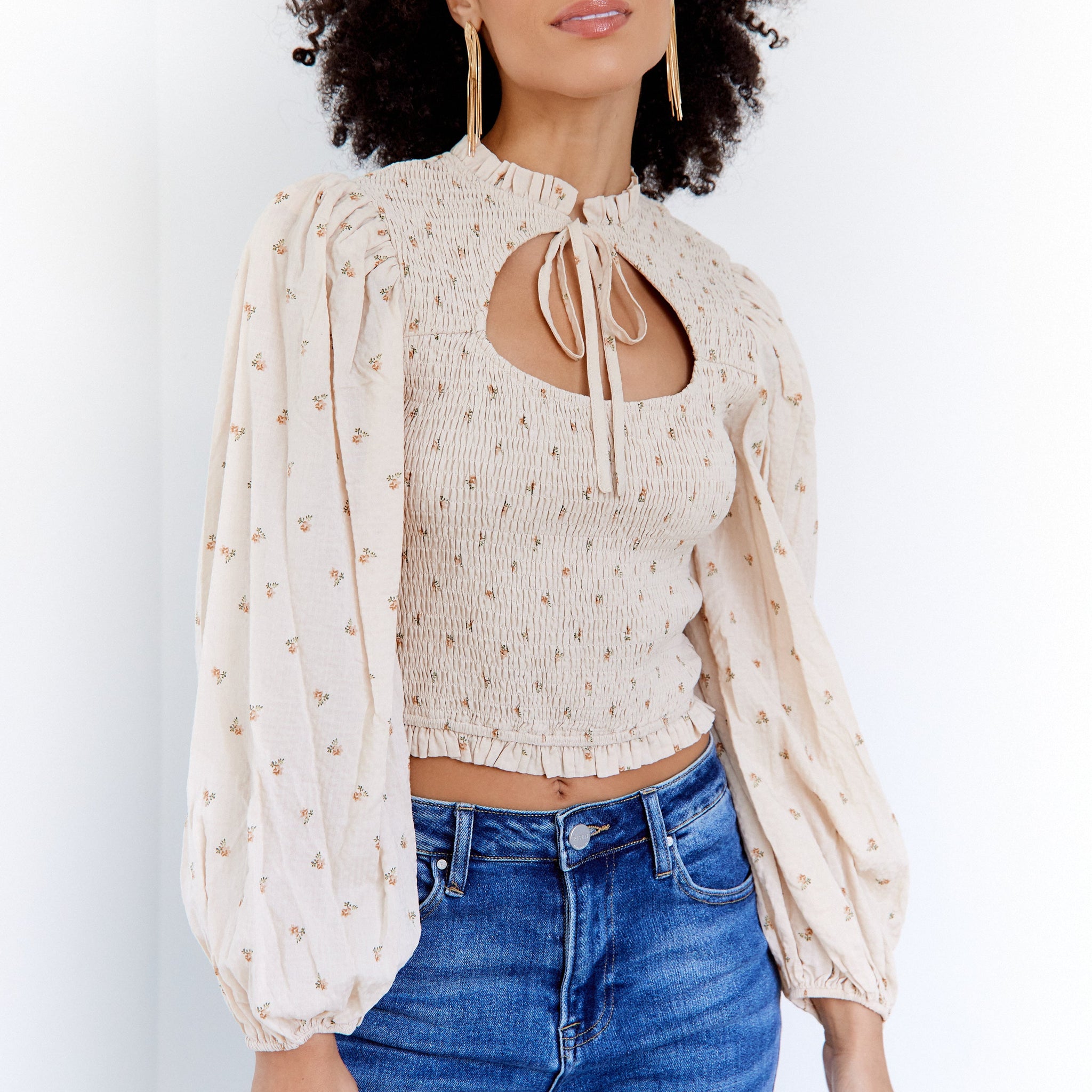 SALE- Mckenna Smocked Tie Front Blouse