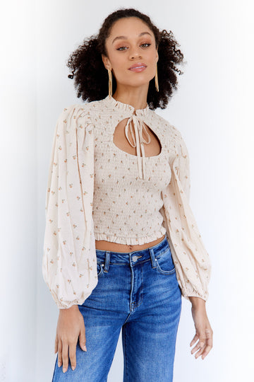 SALE- Mckenna Smocked Tie Front Blouse