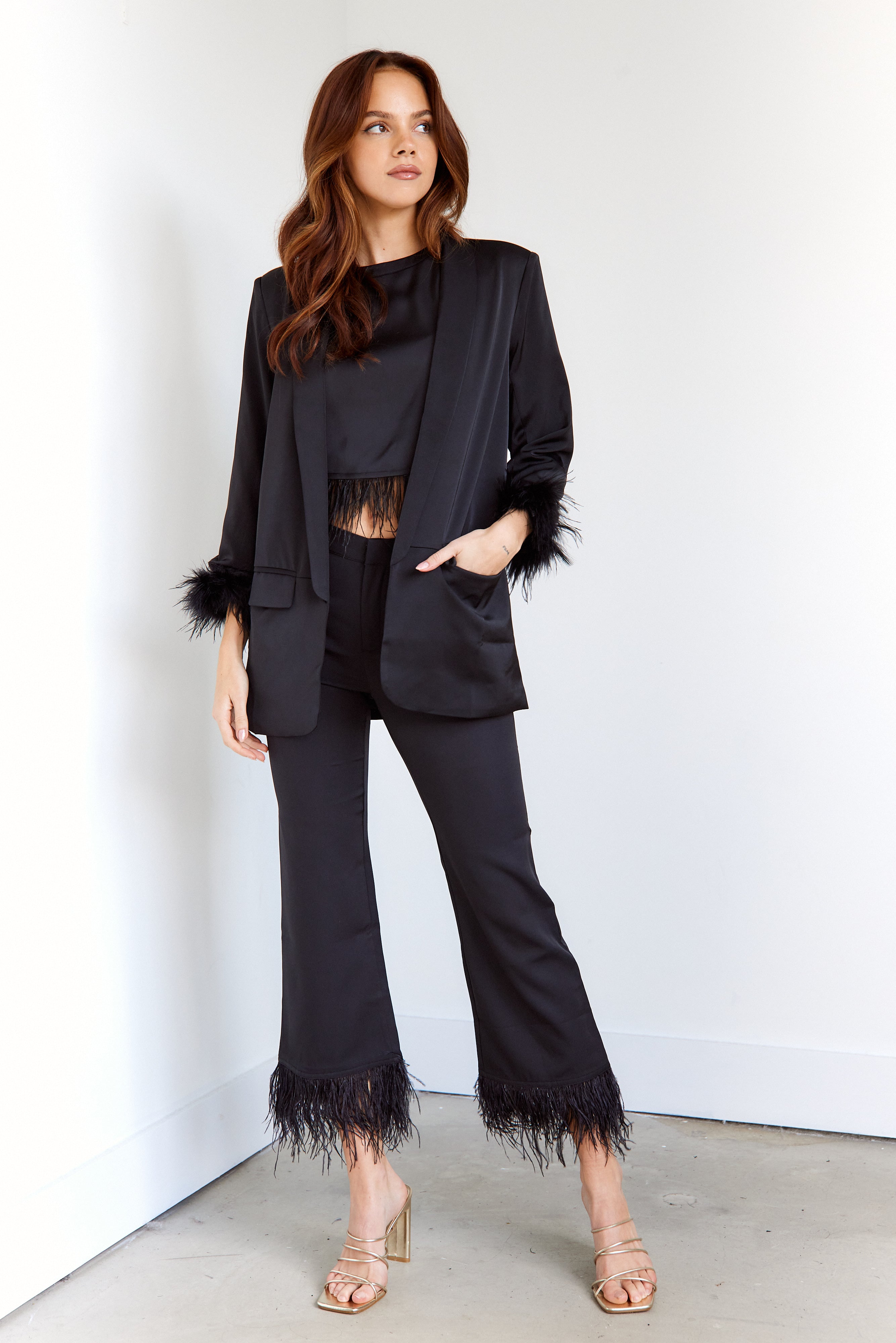 SALE - Arli Feather Trim Pants