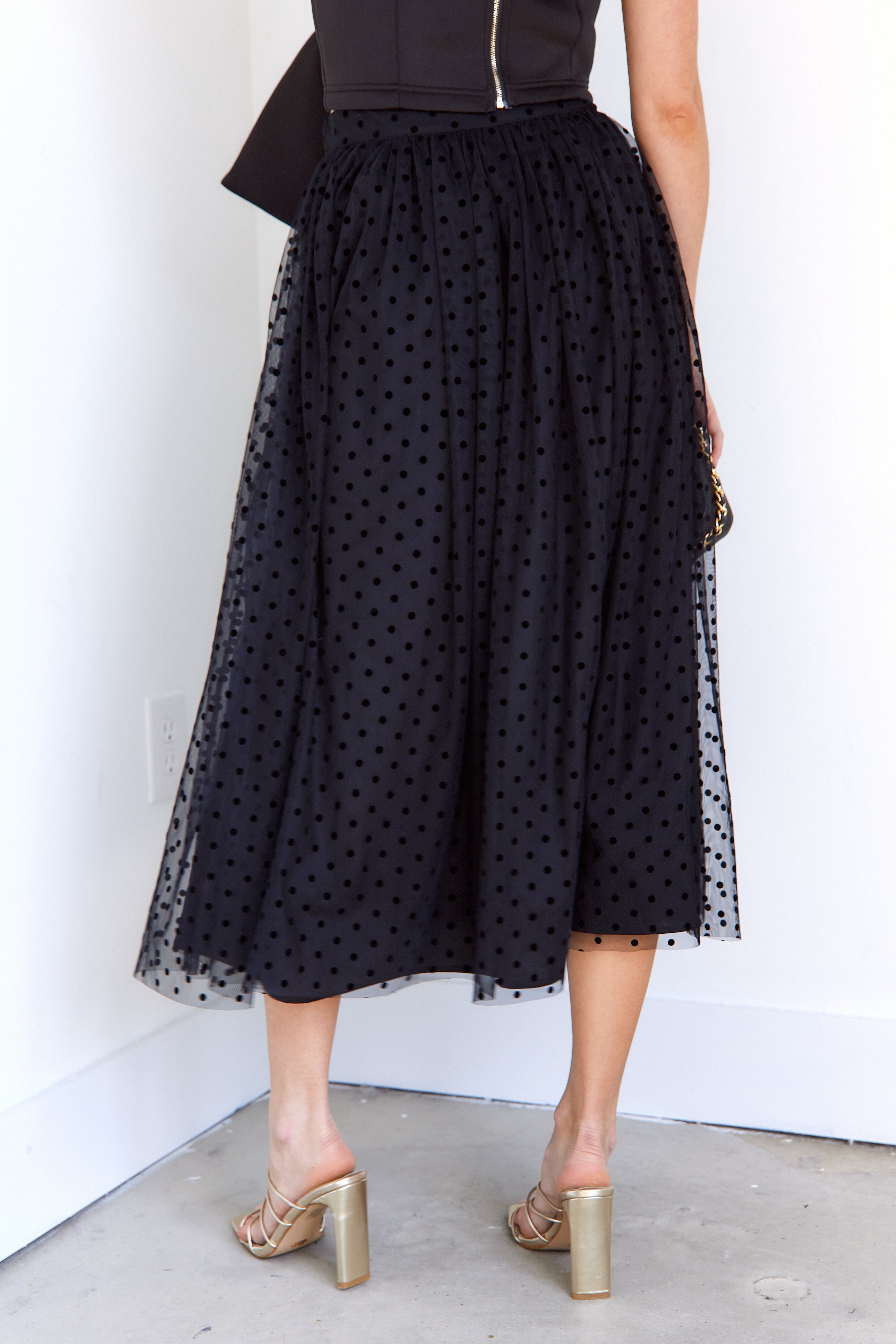 SALE - Adeen Dotted Tulle Midi Skirt