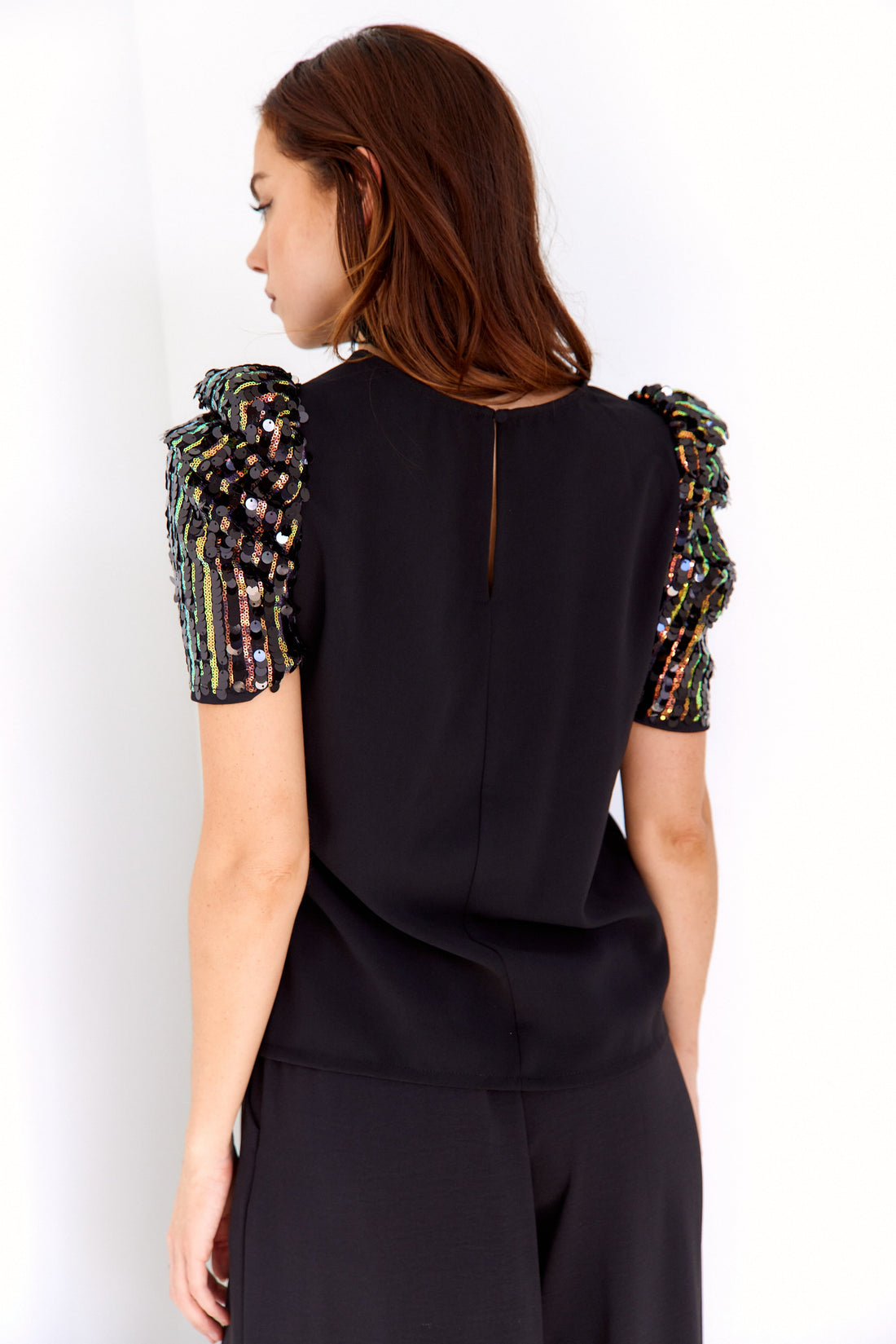 SALE - Eliza Sequin Sleeve Top
