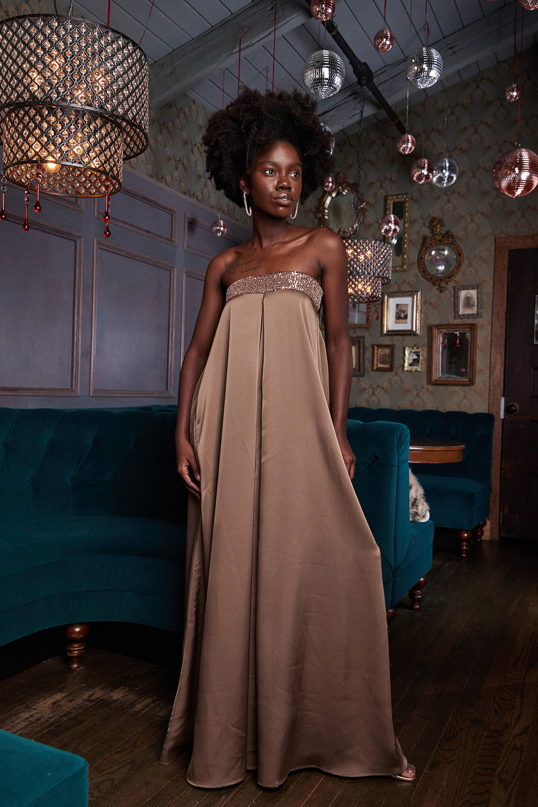 SALE - Cassia Sequin Trim Strapless Jumpsuit