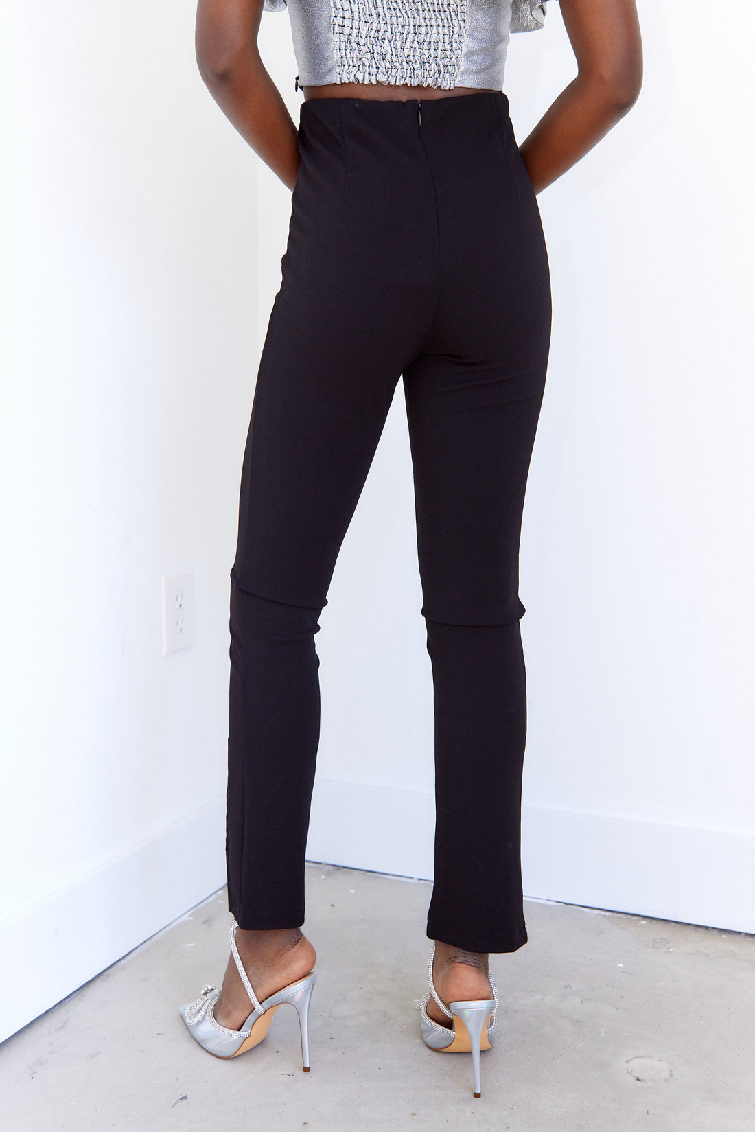 SALE - Cece Rhinestone Front Slit Hem Pants