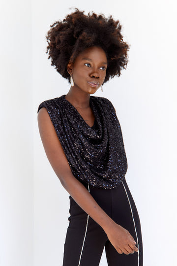 SALE - Ella Cowl Sequin Top