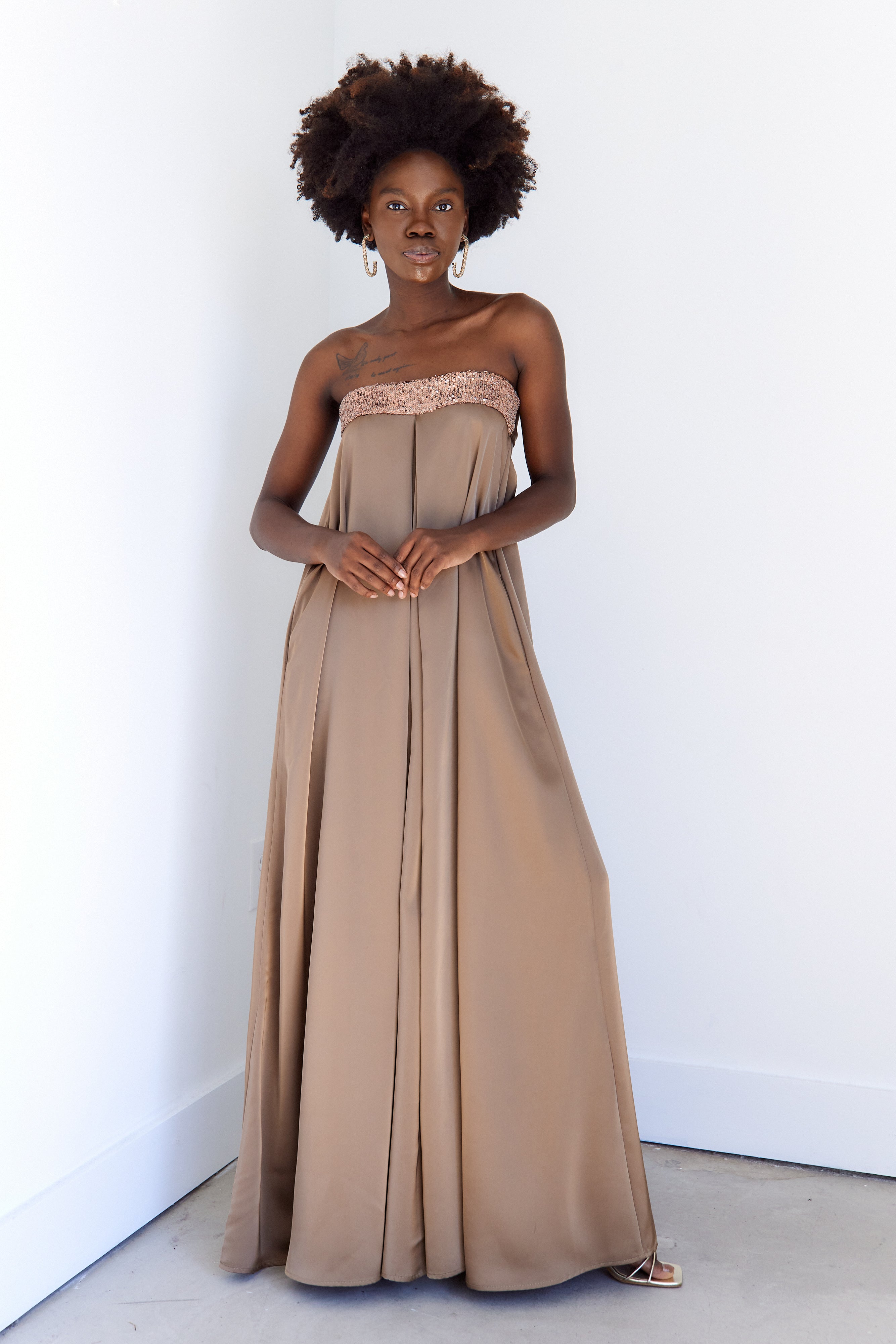 SALE - Cassia Sequin Trim Strapless Jumpsuit