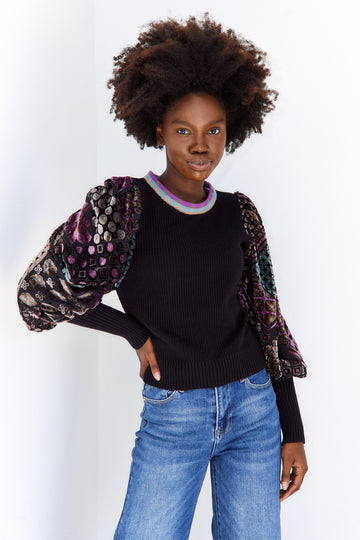 SALE - Everleigh Printed Velvet Sleeve Sweater
