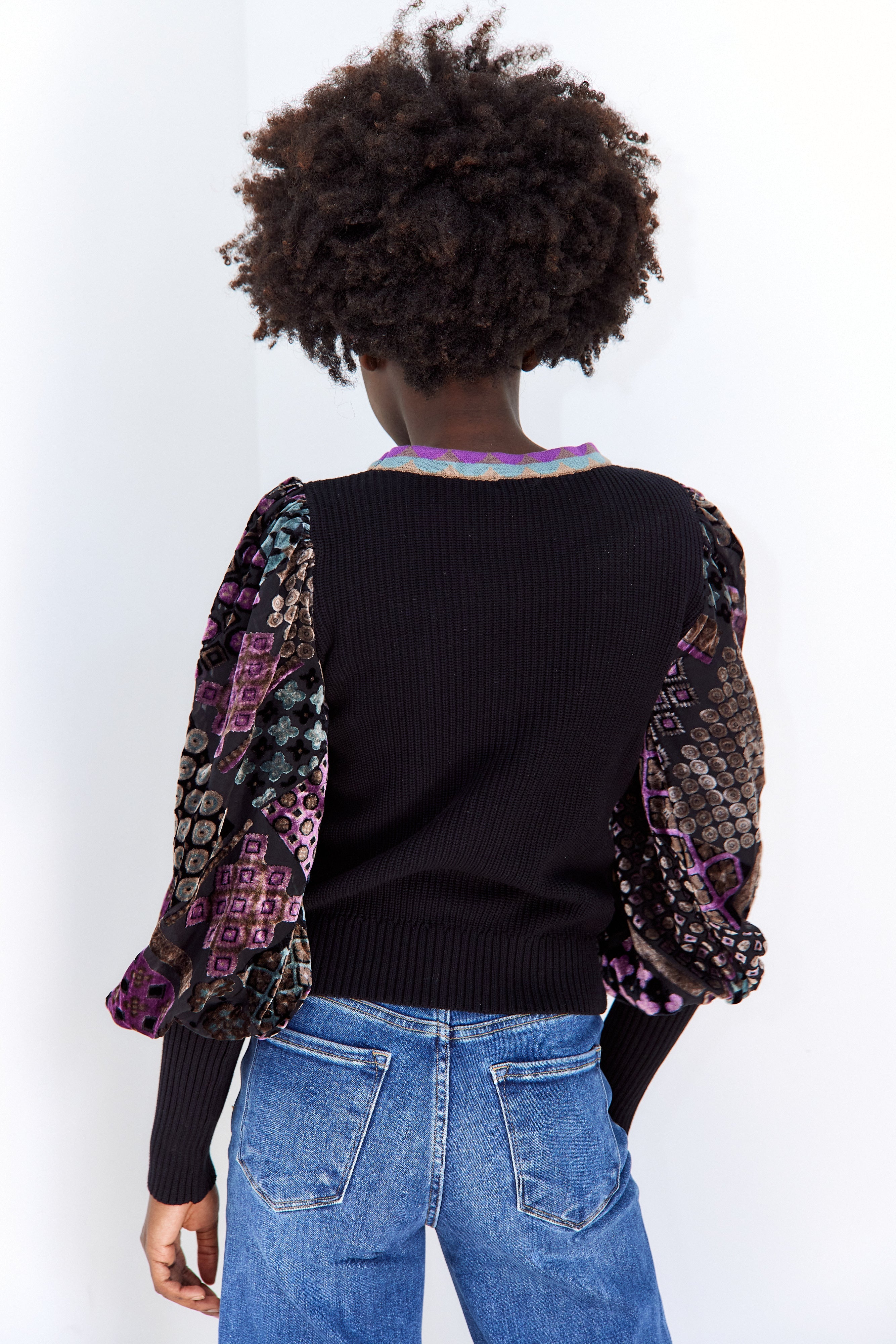 SALE - Everleigh Printed Velvet Sleeve Sweater