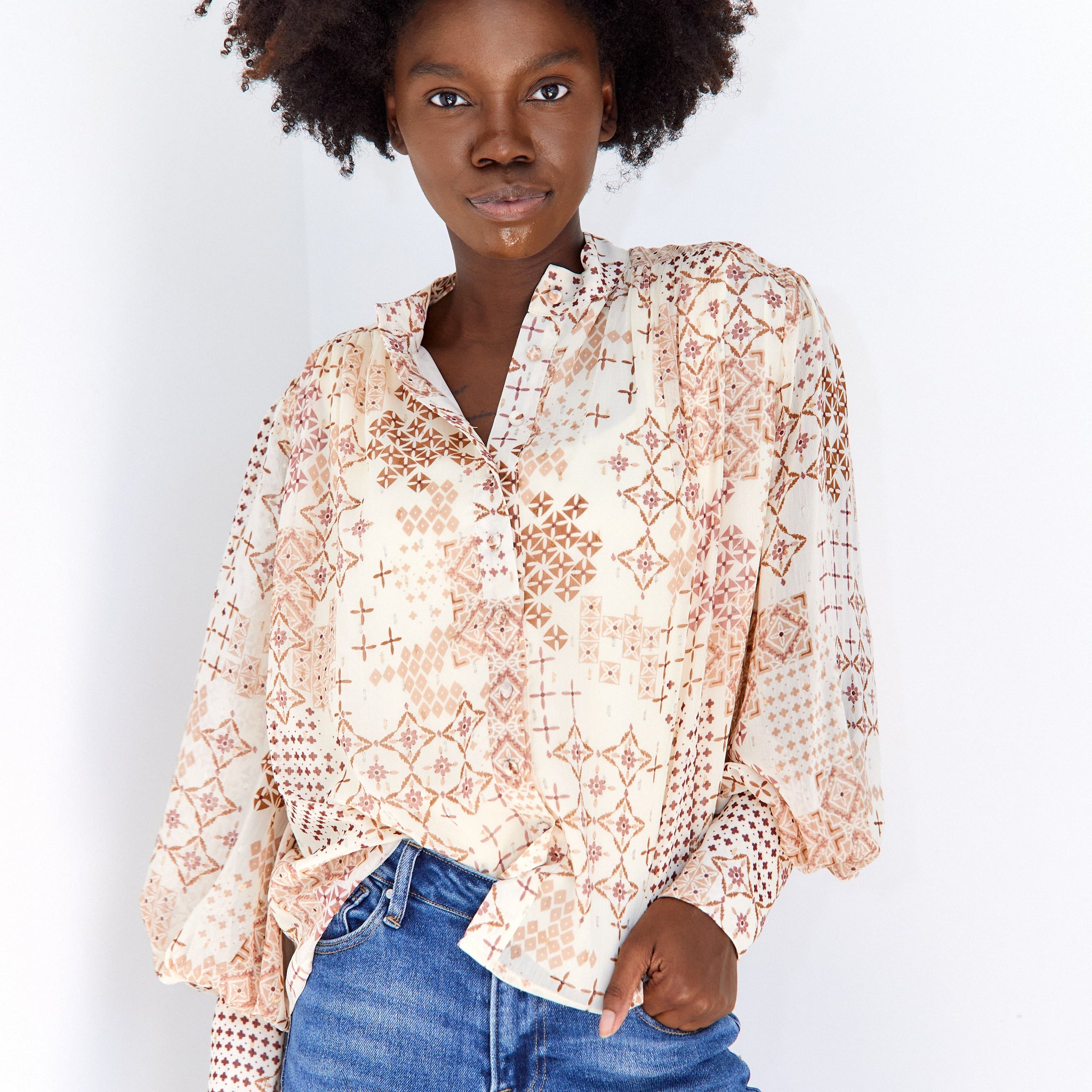 SALE - Beau Printed High Neck Blouse