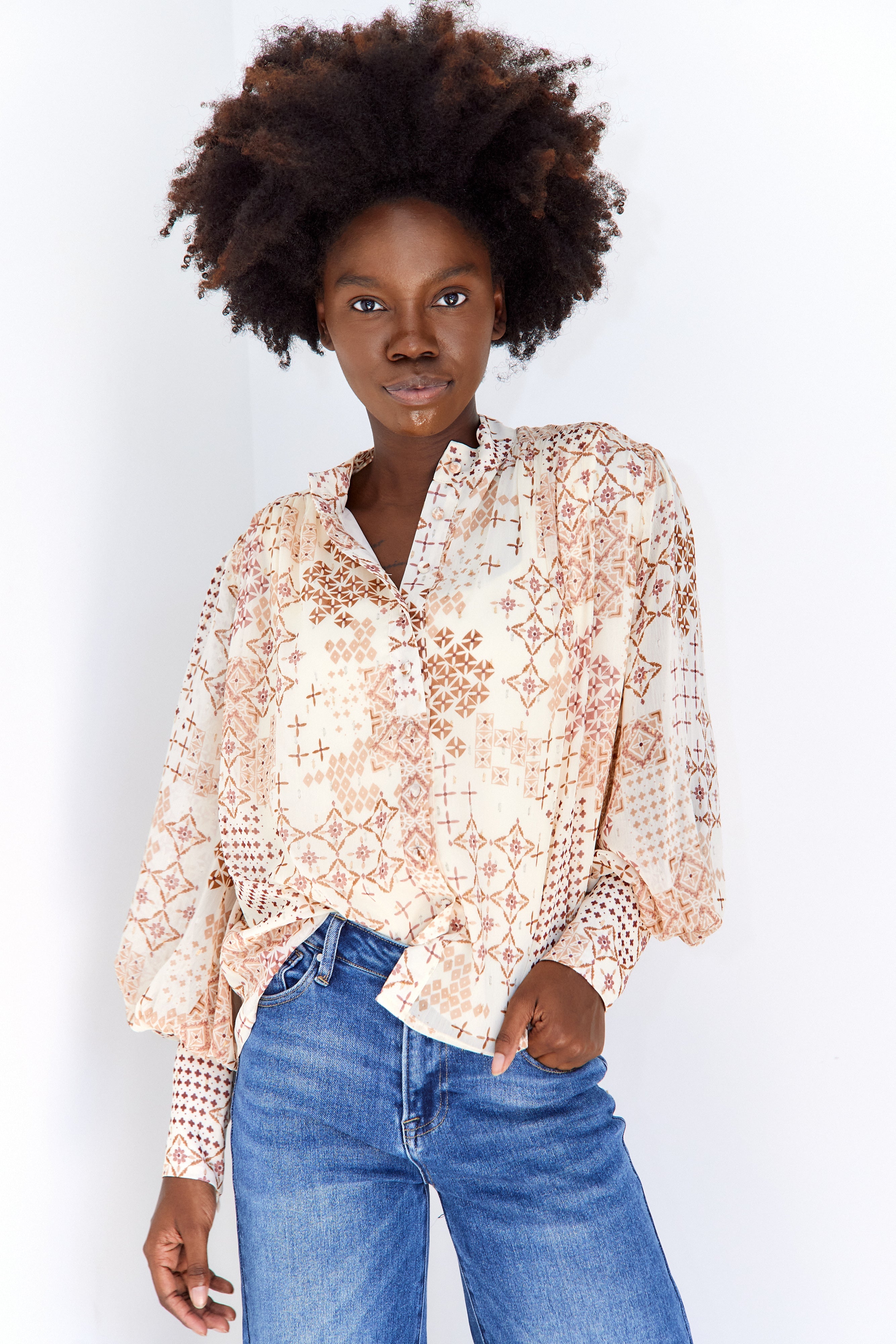 SALE - Beau Printed High Neck Blouse
