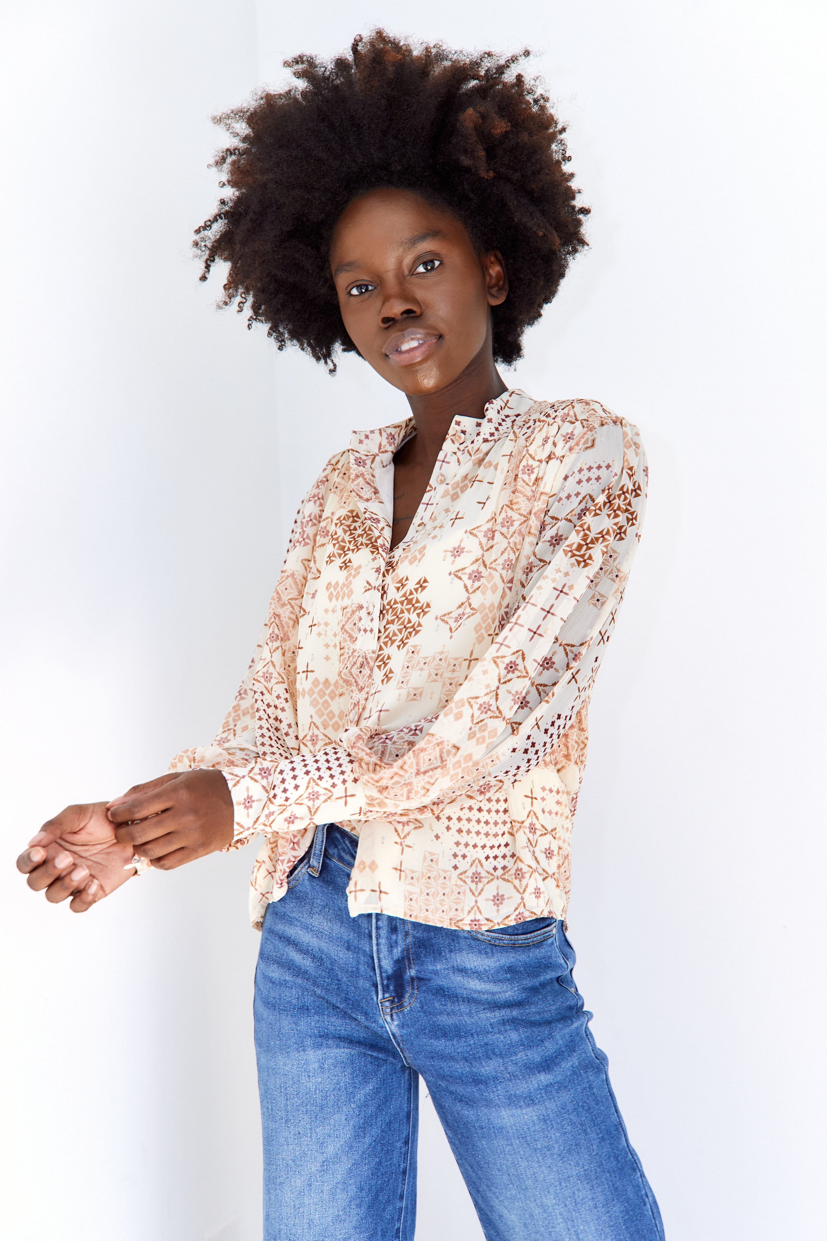 SALE - Beau Printed High Neck Blouse