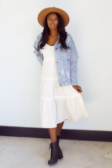 Grace Lace Trim Tiered Midi Dress