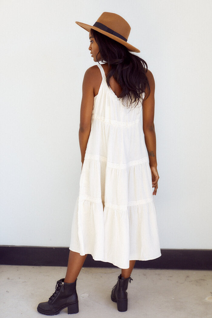 Grace Lace Trim Tiered Midi Dress