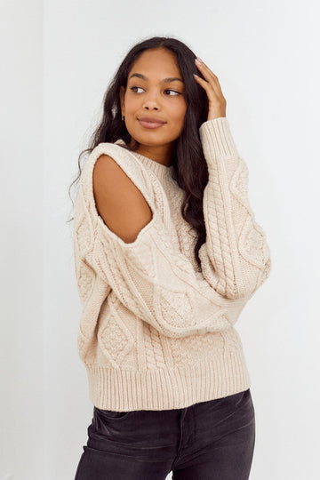 Blank NYC Cold Shoulder Cableknit Sweater