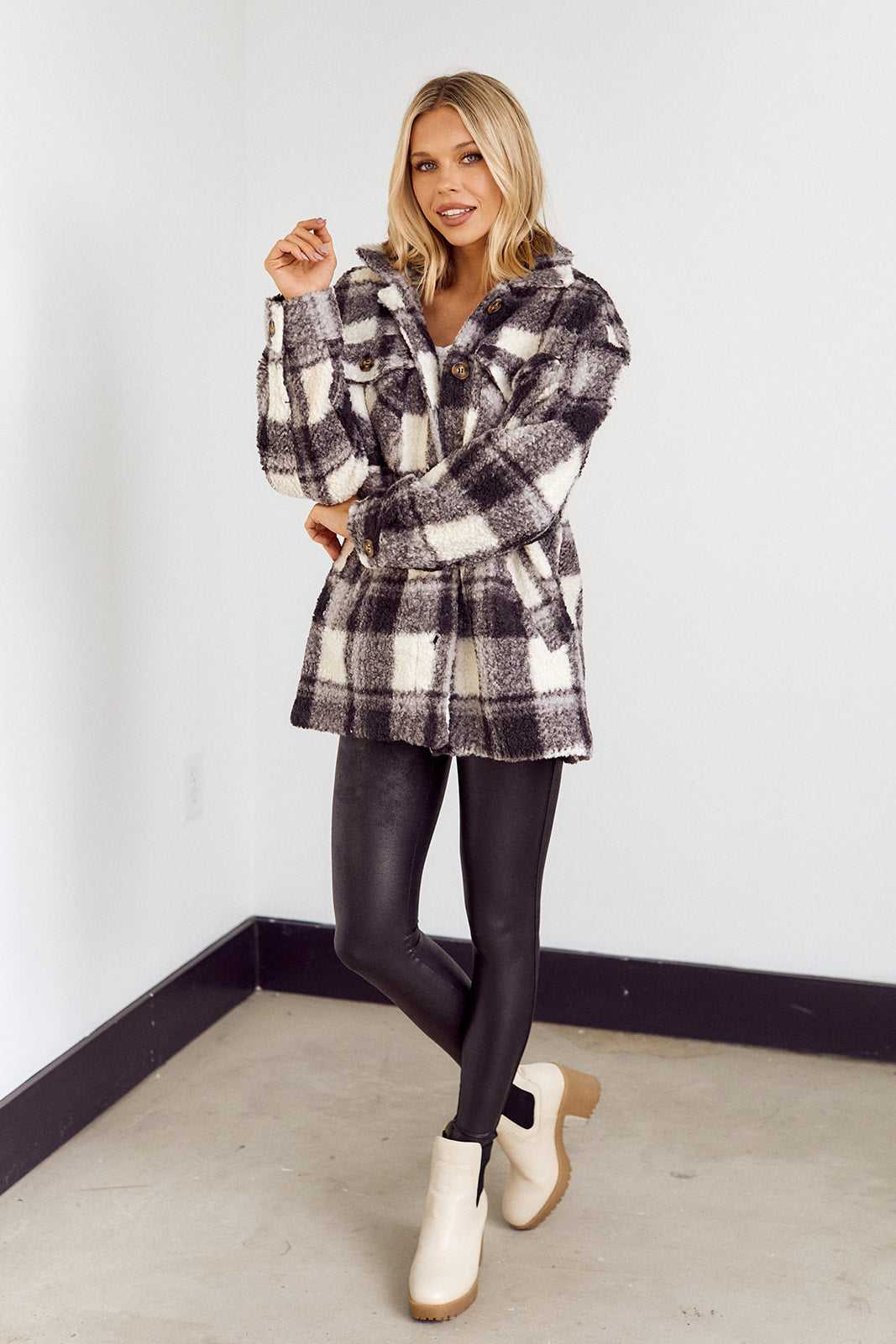 Amilyn Shearling Style Plaid Jacket