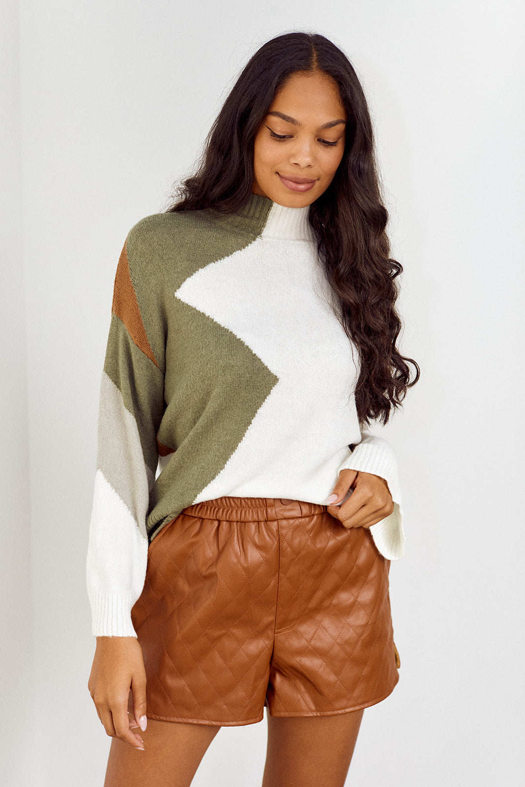 Bonnie Colorblocked Mock Neck Sweater