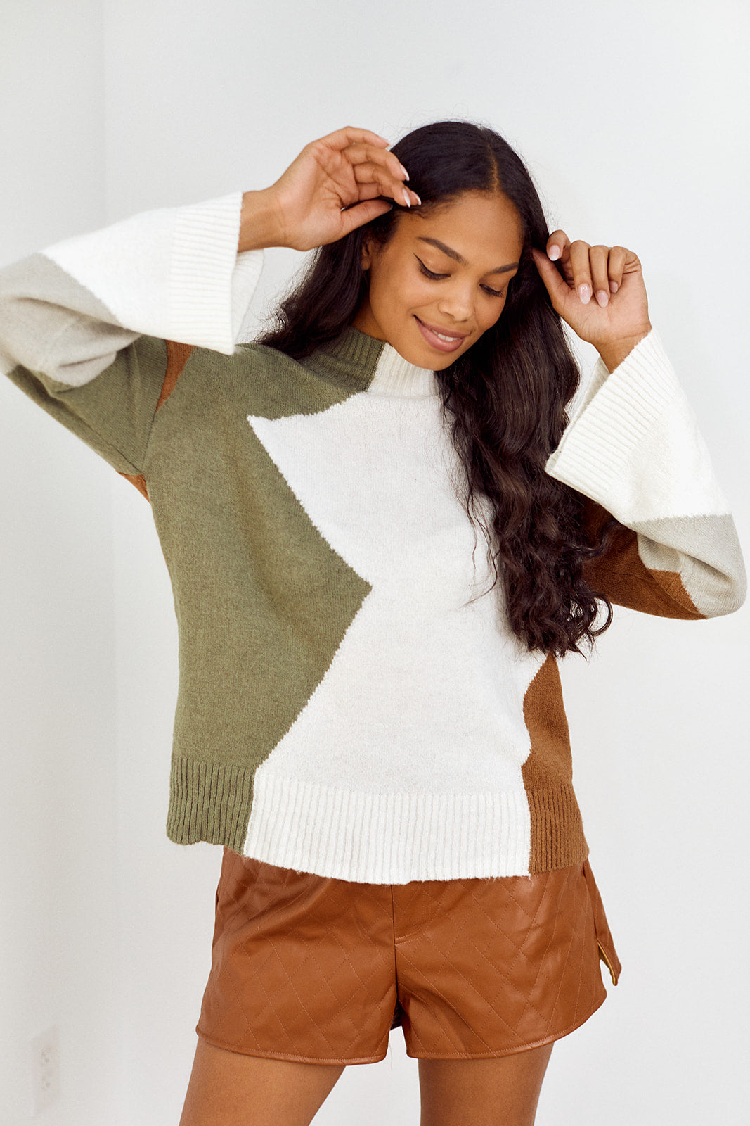 Bonnie Colorblocked Mock Neck Sweater